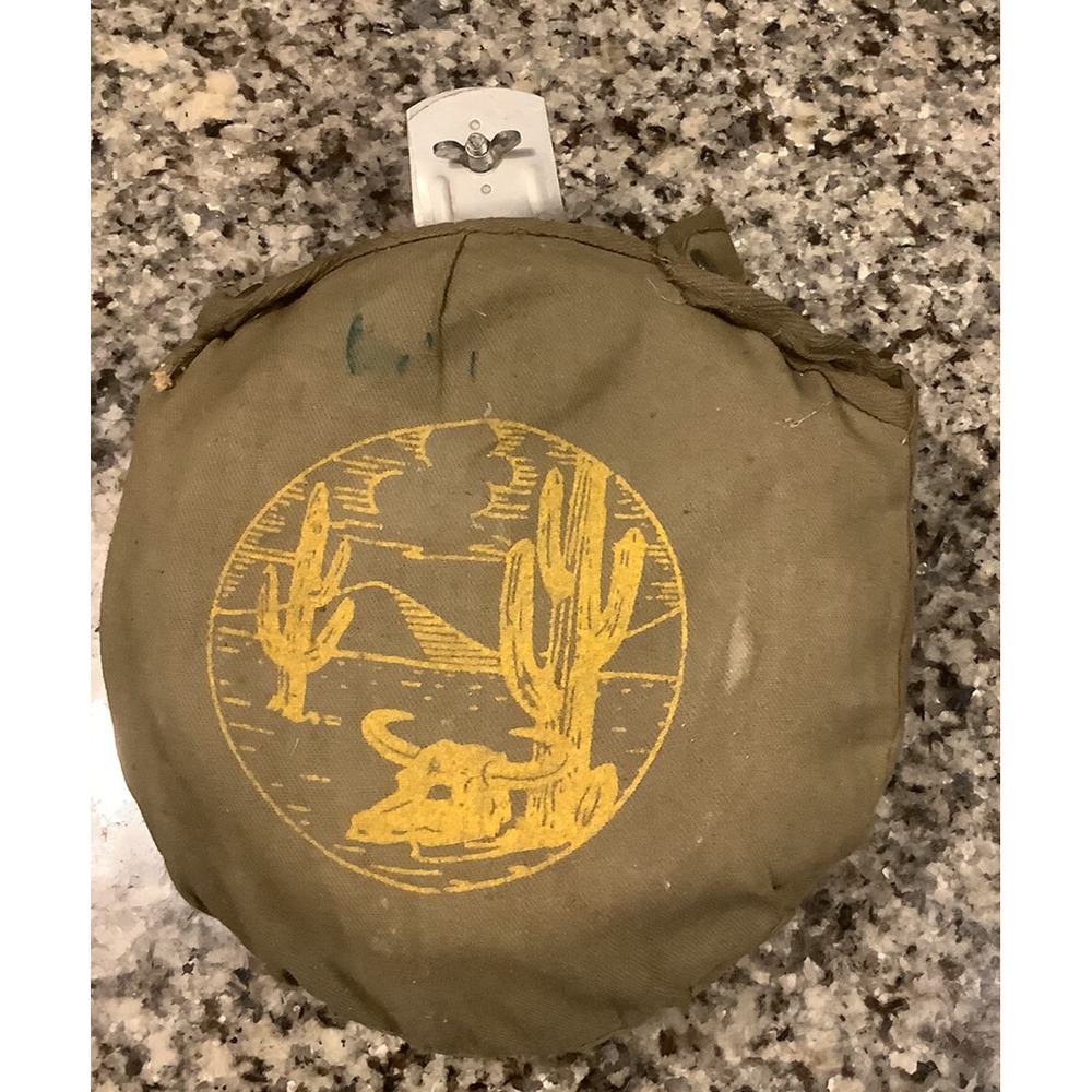 Vintage Camping Mess Kit Green Canvas Pouch Desert Cactus Skull Made In Japan
